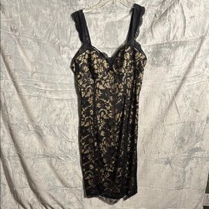 Fredericks of Hollywood Black Lace Dress women’s size‎ 16 tan liner midi length